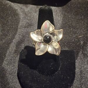 Paparazzi Silver Flower Ring with Black Center